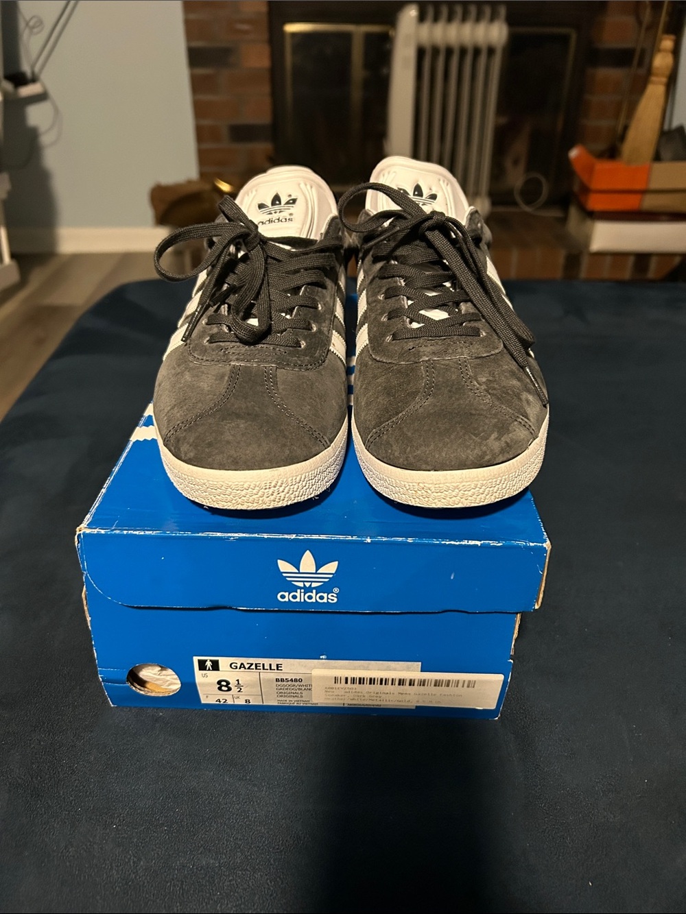 adidas Gazelle Men's Suede Sneakers - Dark Gray/White